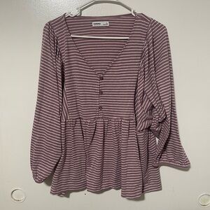 Sonoma good for life v-neck button front knit purple stripe size XL